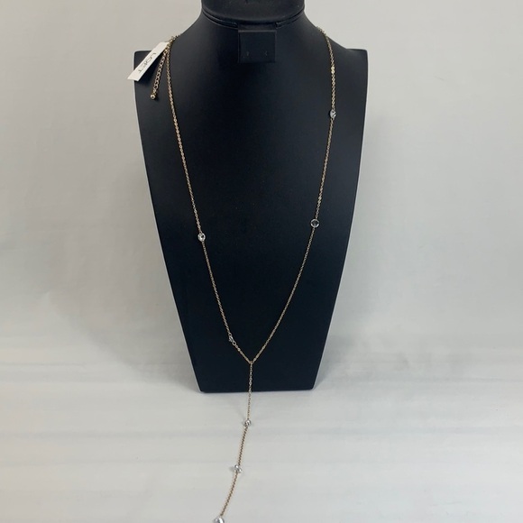 LOFT Outlet Lariat Style Gold Tone Necklace With Rhinestones - Extra Long NWT - Picture 3 of 6